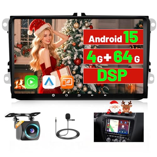Ohradio 8-Core/4G+64G/DSP Autoradio Android pour VW Golf 5 Golf 6 Polo Passat Tiguan T5 Transporter Seat Leon avec Sans Fil CarPlay Android Auto, 9" écran Tactile avec BT GPS WiFi RDS FM USB+CAM