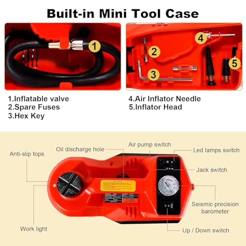 Image of Electric Car Jack Kit 5 Ton 12V Floor Jack with Impact Wrench and Tire Inflator Pump Portable Hydraulic Car Jack for SUV Sedans Tire Change with LED Light, Lifting Height 6 to 17.7 Inch