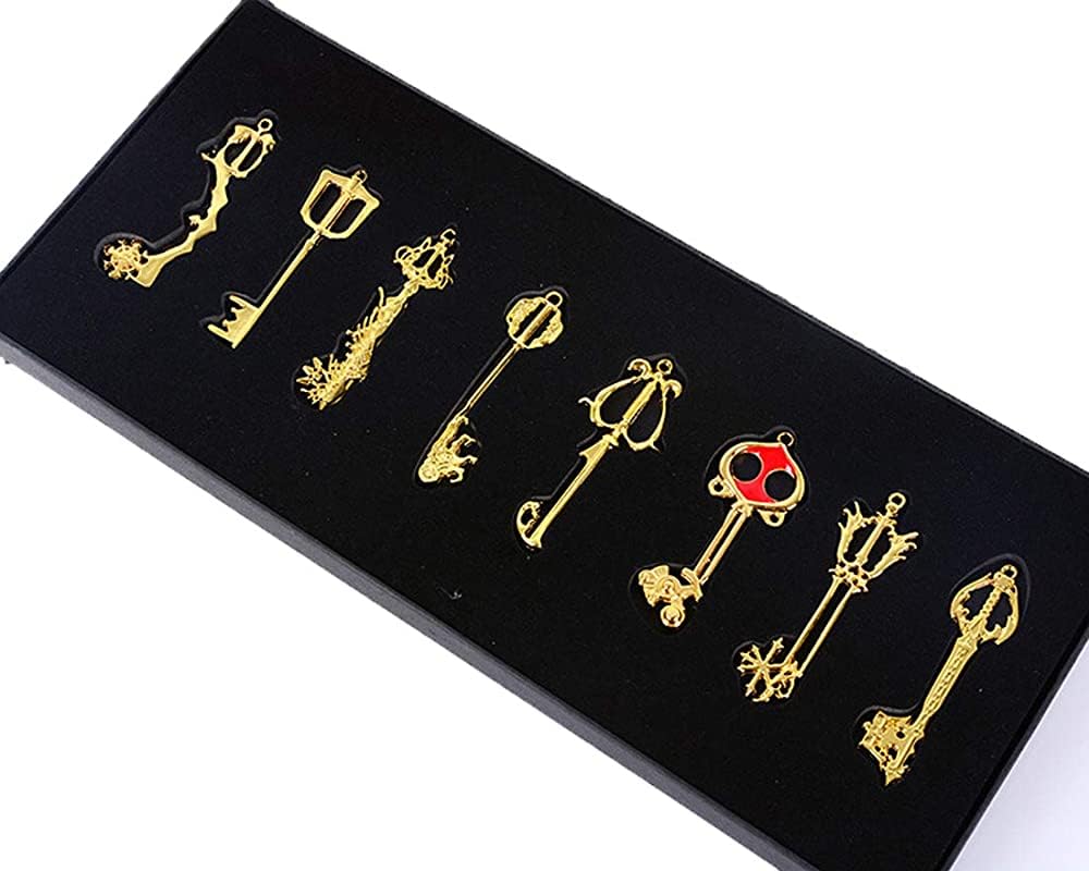 Modista Kingdom Keys He arts Keyblade Pendant Necklace Set Cosplay Accessories, Gold 8pcs, Medium
