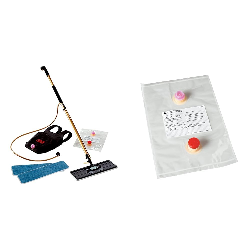 Kit aplicador 3M Easy Shine (1/estuche) y bolsas reutilizables (5/estuche) - Juego de limpieza de pisos - Negro - Microfibra y algodón - Mango de aluminio/acero inoxidable