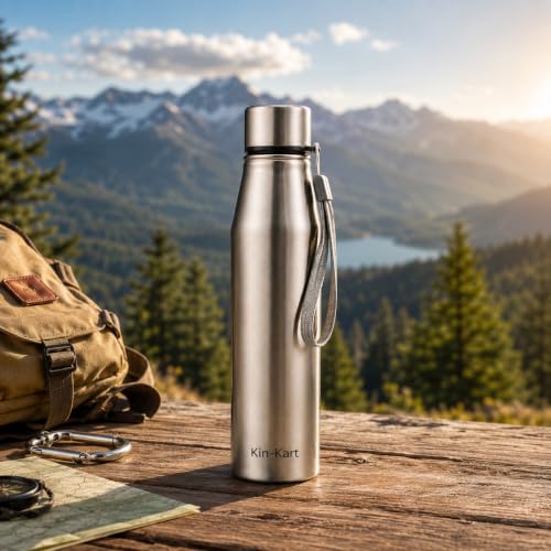 Image of Kin-Kart Water Bottles 1000 ml Stainless Steel Water Bottle 1 Litre | Eco friendly Steel BPA Free Leakproof Water Bottles for School, Office, Home, Gym (LONG, SILVER)