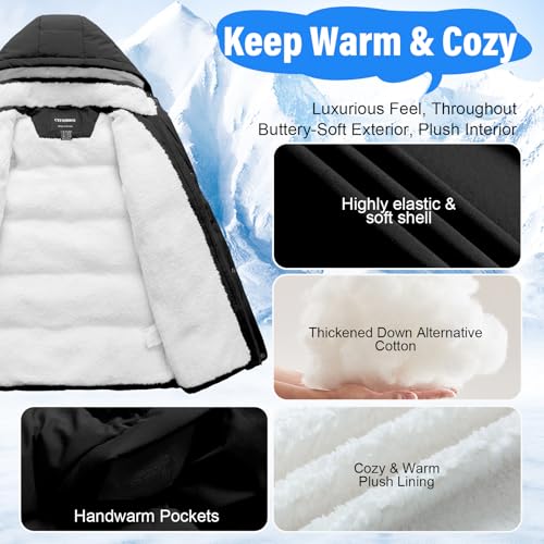 Image of Boys Winter Puffer Jacket Waterproof Hooded Parka Coat with Faux Fur Lining Warm Insulated Outdoor Jacket for Kids