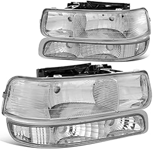 DNA MOTORING HL-OH-CS99-4P-CH-CL1 Headlight Assembly Compatible with 99-02 Silverado 00-06 Suburban/Tahoe Bottom Bumper Lights Fit OE Grill