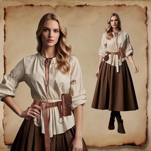Renaissance Belt Pouch Medieval Viking Pirate Leather Bag Potion Bottle Set Skirt Hike Halloween Cosplay Costume Accessorie(Brown, Belt Pouch)3