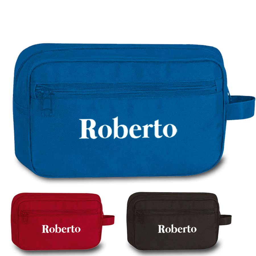Genérico Neceser Personalizado con Nombre Doble Compartimento, Ideal para Viajes (Azul Royal)