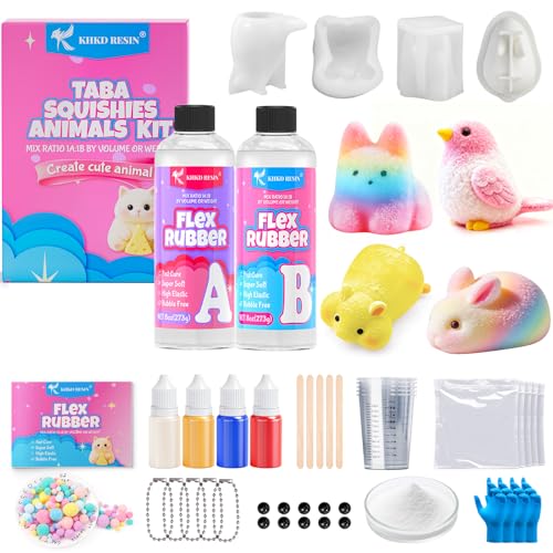 KHKD RESIN Flex Rubber for Taba Squishy Kit, 16 OZ Squishy Making Rubber, Squishy Maker Silicone Glue, with Silicone Molds, Color Paste, Flocking Powder, Ideal Gifts, Stress Relief Entertainment by KHKD RESIN - Used condition - US$24.69
