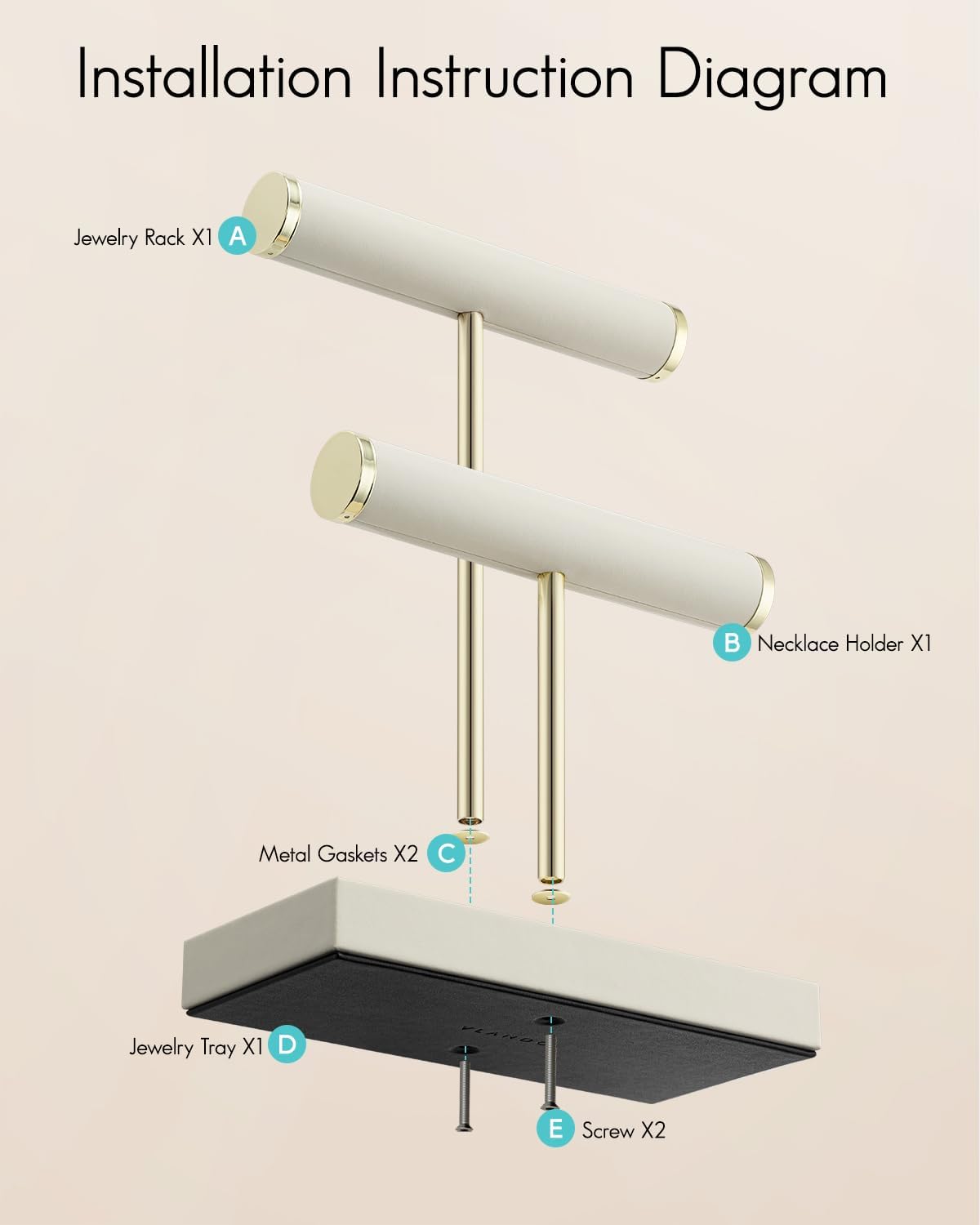 Vlando 2 Tier Bracelet Holder Organizer with Tray - Leather Jewelry Stand Organizer for Women - Jewelry Holder Display for Necklace, Watches, Rings, Earrings, Bangle, Scrunchie - Cloud White - Image 6