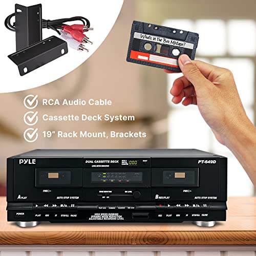 PyleUsa Dual Cassette Deck | Music Recording Device with RCA Cables | Removable Rack Mounting Hardware | CrO2 Tape Selector | Built-in 3 Digit Tape Counter - 110V/220V - Image 3
