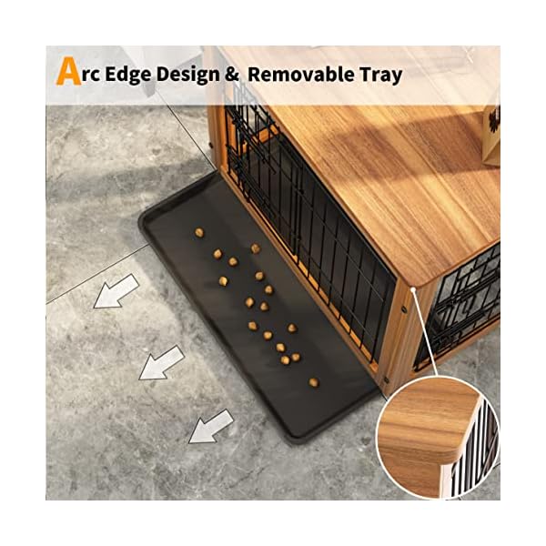 Piskyet-Wooden-Dog-Crate-End-Table-Dog-Crate-Furniture-with-Slide-Tray-Double-Doors-Wire-Wood-Dog-Kennel-Indoor-Detachable-Top-Cover-Pet-Crate-End-Table-Pet-Crate-Table-Cage-for-Dogs Dog Crate Furniture with Slide Tray