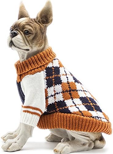 BOBIBI Dog Sweater of The Diamond Plaid Pet Cat Winter Knitwear Warm Clothes,Orange,Small