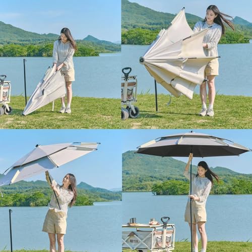 Sombrilla de playa inclinable con protección UV50+ toldo de 2 niveles resistente al viento 3
