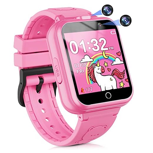 AOYMJRS Kids Smart Watch, 3-12 Year Old Kids Birthday, Unicorn Theme 2 Camera 24 Games Music Video, HD Touchscreen Learning Smart Watch Toddler Toys for Kids(Peach Pink)