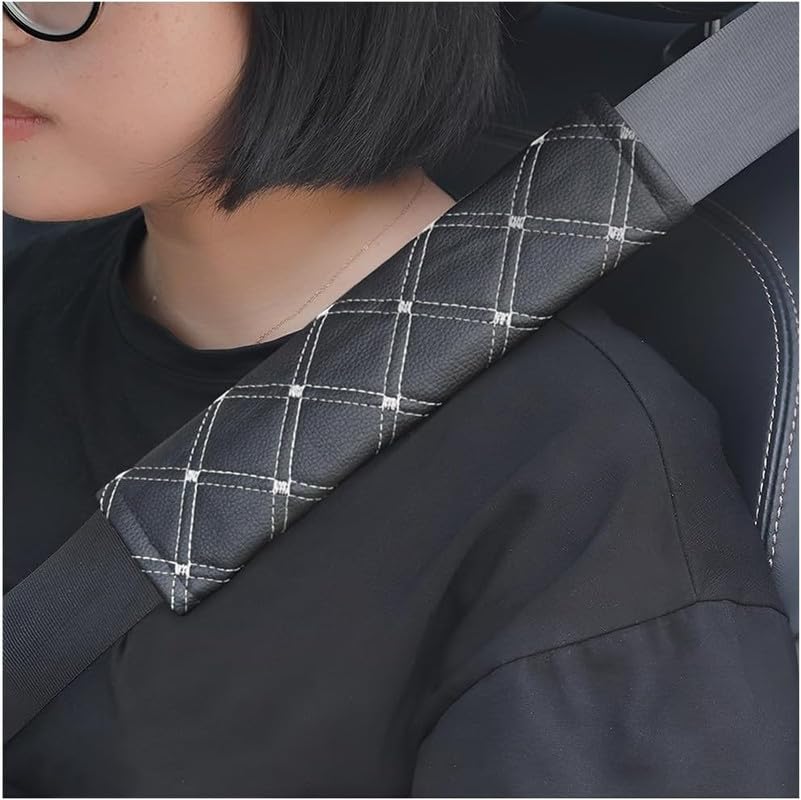 Econour Seat Belt Covers for Adults, 2 Pack, Universal, Soft, Comfortable Safety Belt Strap Shoulder Pad for Adults and Children For repid - 7D White Check