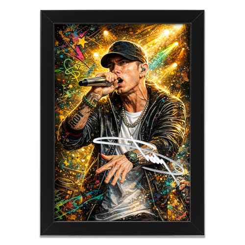 AllStarMedia Tribute Too Eminem Signed Poster Print - Art Styled Limited Edition Autograph Fan Gift Collectible Memorabilia Wall Art - Marshall Mathers Slim Shady 25th Anniversary (A4 Framed)