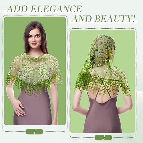 Ramede Lace Scarf for Women Triangle Lace Scarf Floral Shawl Lace Head Scarf Lightweight Fashion Scarf Wrap Lace Bandana(Green)2
