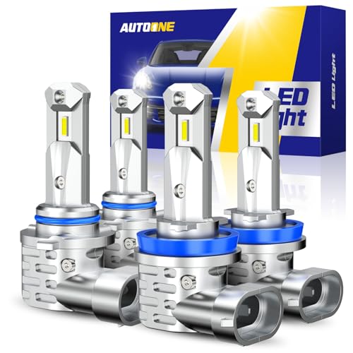 Image of AUTOONE 9005 H11 LED Bulb Combo Cool White, Wireless Mini Size Powersports ATVs Halogen Fog Bulbs Replacement (Pack of 4)