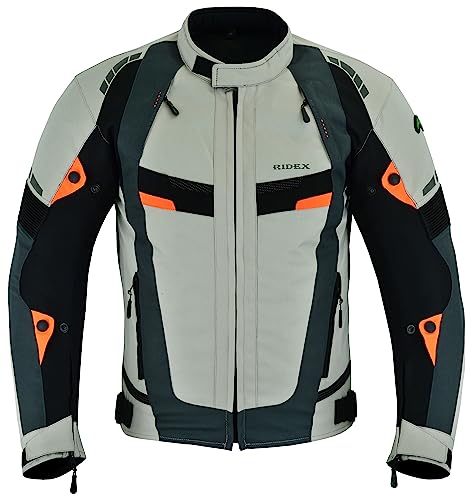 RIDEX CJ227 - Chaqueta de moto para hombre, transpirable, impermeable, con armaduras, gris, L