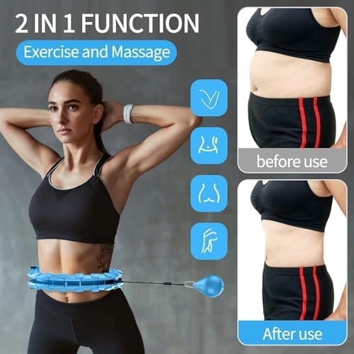 Image of Hula Hoop with Adjustable Weights, Auto-Spinning Ball, Fitness Exercise Hoop Henirag for Men & Women Adults and Kids-Multi Color