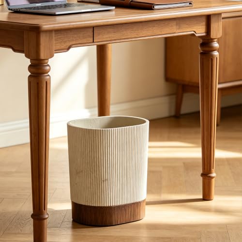 Image of Polytree Natural Travertine Match Wooden Bathroom Trash Can 1.8 Gallon(7 Liter) Small Kitchen Garbage Can,Living Room Bedroom Trash Can, Decor Wastebasket for Home Office (Handmade of Resin)