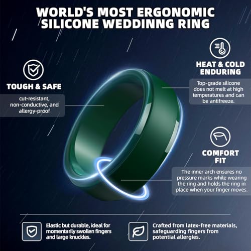 Image of Egnaro Men's Silicone Wedding Rings: Classic Black Step Edge Rubber band 10mm Wide 2.5mm Thick- Hypoallergenic for Gym /Outdoor /Gift(1 /4 /7 Variety Pack with Half Size)