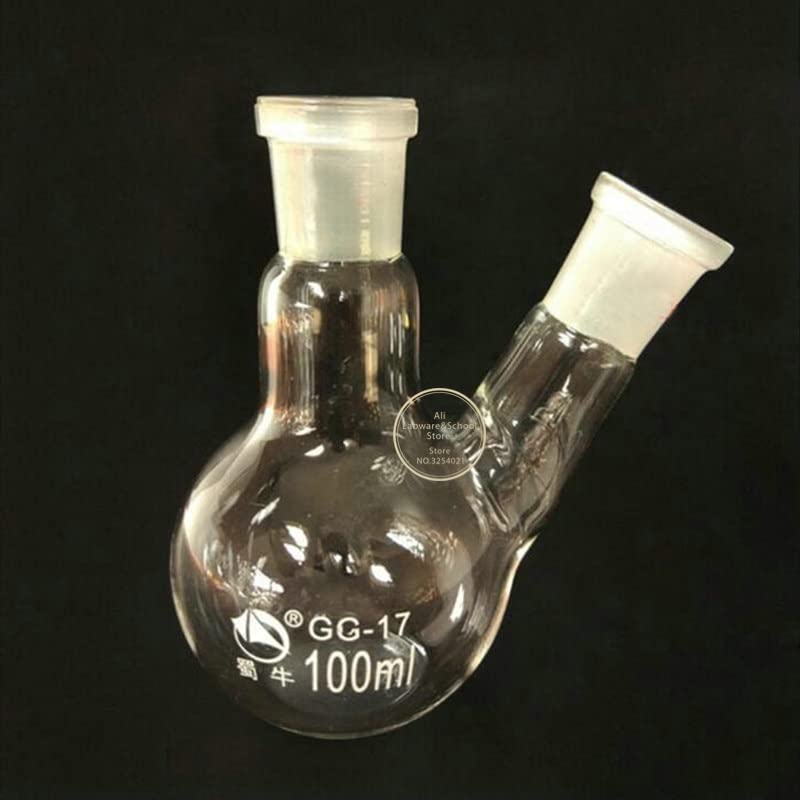 Frasco de vidrio para laboratorio, Matraz de destilación de vidrio de laboratorio de fondo redondo de doble cuello, inclinado/recto, de 50 ml a 2000 ml, 1 unidad(500ml 24x24)