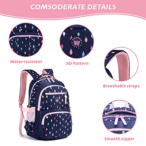 Tanou Backpacks For Teen Girls 3Pcs With Lunch Bag Pen Case, Breathable Lightweight Teenager Girl Bookbags For Middle High School University, 24L Cute Back Packs For Day Use, Blue Pink Leaves #TOP4