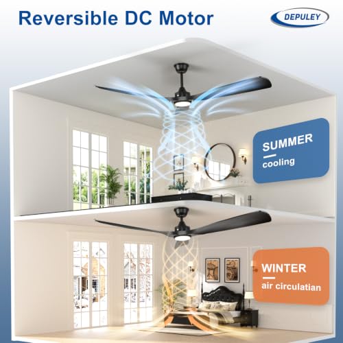 Image of Depuley 60-Inch Ceiling Fan with Light: Black 3 Blade Outdoor Fans for Patios - Dimmable Indoor Fan with Remote Control Living Room Fandelier Ceiling Fans Ultra Quiet DC Motor Reversible 6 Speed