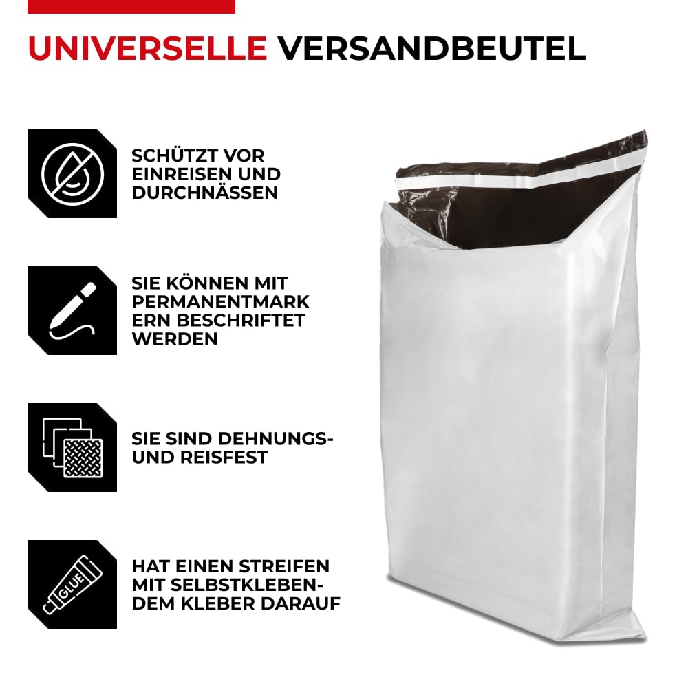 Emerson 50 sztuk plastikowych torebek wysyłkowych 40 x 50 cm | torba wysyłkowa z zamknięciem samoprzylepnym | białe nieprzezroczyste | torebki wysyłkowe na ubrania, artykuły | worki do pakowania