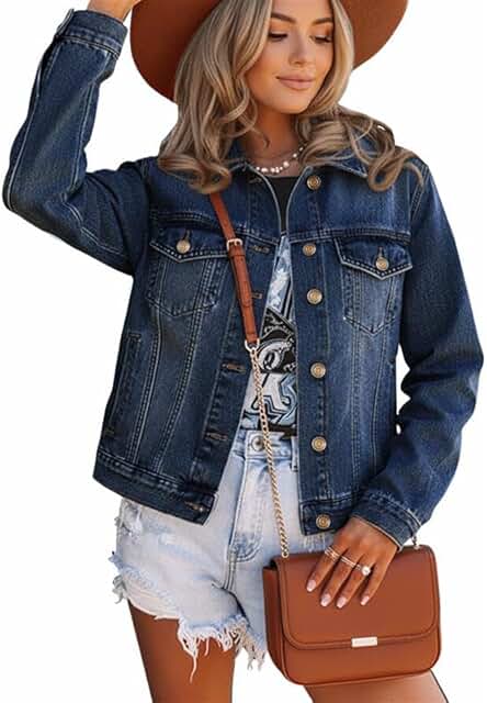 JMOJO 2026 Cropped Denim Jacket for Women Stretchy Fitted with 2 Pockets...