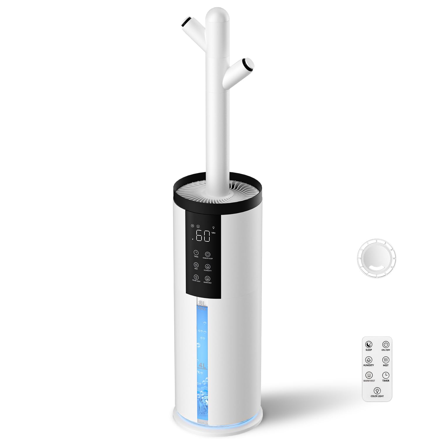 Humidifiers for Bedroom - GloryAir 2 11Gal 8L Quiet Top Fill Cool Warm Mist Humidifier Large Room 650