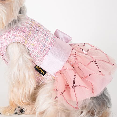 Yikeyo Dog Dress Pink Tulle Dog Dresses For Small Dogs Doggie Outfit Bow-Tie Girl Dog Clothes Pet Apparel For Birthday Wedding Holiday (Pink, Small) #TOP3
