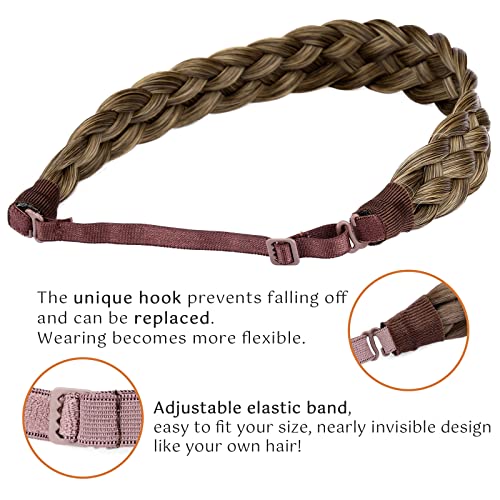 BOBIYA 5 Strand Synthetic Hair Braided Headband Classic Chunky Wide Plaited Braids Elastic Stretch Hairpiece for Women Girl (Yellow Earth) - Image 4