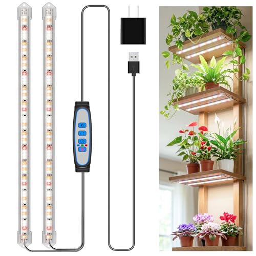 Kullsinss Grow Lights for Indoor Plants, 16" Full Spectrum Plant Grow Light Strips with Upgrade Timer 6/12/16 Hrs, 5 Dimmable Levels, 120 LEDs Sunlight Growing Lamp for Indoor Greenhouse, Seedlings