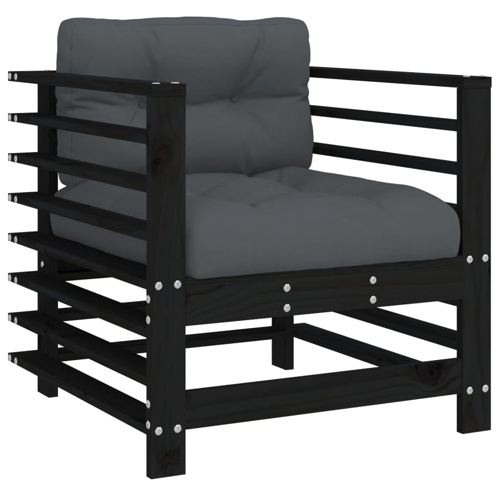 Tidyard Sillas Exterior,Sillones,Sillones de Jardin,Sillones Jardin Exterior,Sillones Relax,Sillones de jardín con Cojines 2 uds Madera Maciza Pino Negro