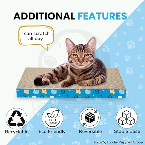 Image of Foodie Puppies 2-in-1 Reversible Cat Scratcher Pad with Catnip - (Flat Scratcher 43 x 23 x 4 cm) | Durable Corrugated Cardboard Scratching Pad for Cats & Kittens | Play & Rest