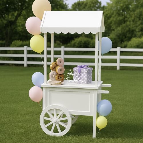 Ilyapa Candy Cart for Party with Wheels for Events - 5'6 Ft Tall, 2'11 Ft Long Wooden Dessert Cart for Candy Display, Treats, and Ice Cream for Events