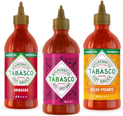 TABASCO Squeeze Sauce-Set Sriracha, Sweet & Spicy & Salsa Picante, 3 x 256 ml – 3 verschiedene scharfe Soßen zum Dosieren, glutenfrei & ohne Konservierungsstoffe