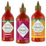 TABASCO 3-pack: Sriracha, Sweet & Spicy y Salsa Picante 256 ml. Pack de 3 Botellas de 256 ml Fáciles de Apretar. Sin Gluten, Sin Conservantes ni Grasas.