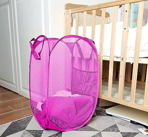 Image of Larpur 2Pack Foldable Popup Laundry Basket, Collapsible Portable Mesh Clothes Washing Laundry Hamper with Reinforced Carry Handles (Pink)