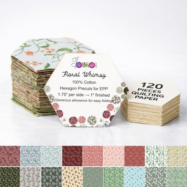 Soimoi Hexagon Precut Quilt Kit – 120 Cotton Fabric Hexagons + 120 EPP Papers – 1.75" Quilting Cotton Shapes for English Paper Piecing, Patchwork & Honeycomb Quilts