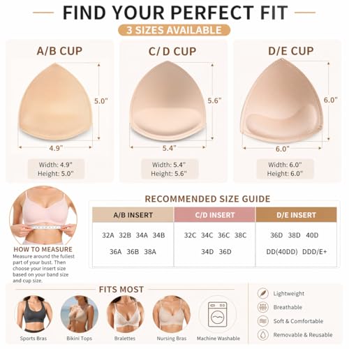 Image of TAOHUA GARDEN 5 Pairs Bra Pads Inserts,Removable,Breathable, Air Cotton,Foam Sponge