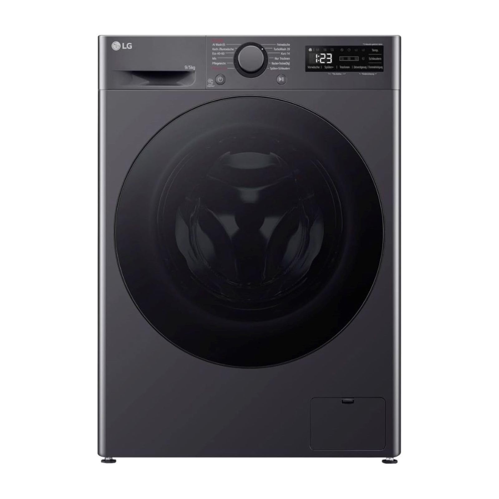 LG V5WD95SLIMB, SLIM Waschtrockner 9-5 kg, Klasse A und E, 60x53.5x85 cm, Wi-Fi, AI Direct Drive, Tiefenreinigung mit Dampf, TurboWash 360, Allergy Care, Außentür aus gehärtetem Glas, Dark Stone