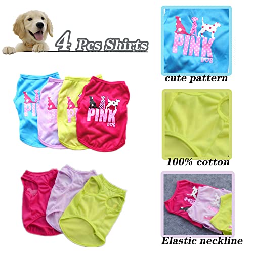 Tengzhi 4Pack Dog Shirt Vest Soft Lightweight Cotton Puppy Tshirt Pink Dog Printed Summer Sleeveless Yorkie Chihuahua Teacup Clothes For Small Dogs Cats Girl Boy #TOP1