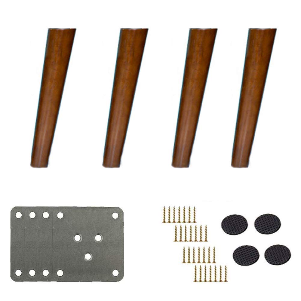 CHEWYNP 4 Piezas de Patas de Muebles, Patas de sofá, reemplazo de Patas de Silla de Color Nogal de Mediados de Siglo de Madera con Placas de Montaje de Patas y Protectores de Fieltro para