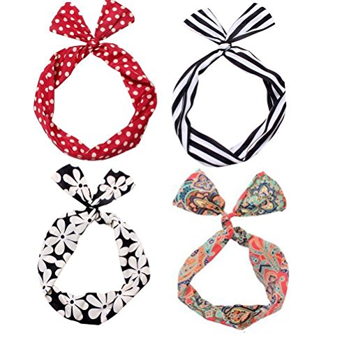 Set of 4 Multi Function Mixed Design Wired Twist Bow Hair Tie Headband Women Girl's Bowknot Hair Accessories Styler Hair Band Bands Scarf Wrap Hoop Accessory