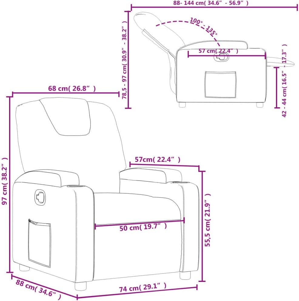 vidaXL Cream Faux Leather Wingback Recliner Chair - Manual Recline Armchair for Living Room, Home Theater with Cup Holders