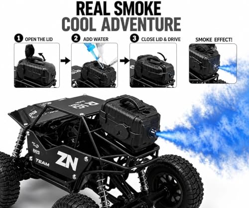 Image of Rock Master 4WD Remote Control Monster Truck | RC Rock Crawler for Kids with Smoke Effect | 2.4GHz High-Speed Control, Off-Road Suspension, LED Lights | Type-C Rechargeable Car