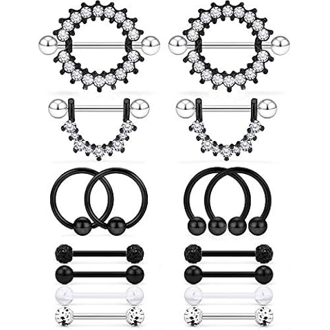 Cisyozi 16G Nipple Rings for Women Nipple Piercing Jewelry 316L Stainless Surgical Steel Screw Nipplerings Tongue Shield Ring Barbell Body Piercing Jewelry Women men 9/16 Inch 14mm Black Cover