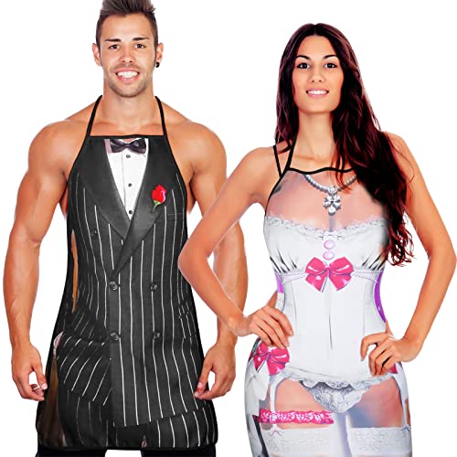 Neer Conjunto 2 aventais divertidos de cozinha para casal avental inovador de homem mulher presente de Mandil divertido de Natal de chef muscular impermeável ajustável para churrasco, Estilo