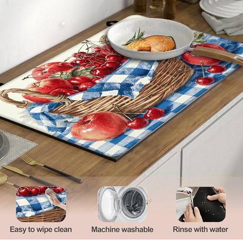 Image of Multi-Design Silicone Stove Cover for Glass /Electric Stoves - 3-in-1 Heat-Resistant Protector Mat, Non-Slip Drying Rack (Basket Fruit, 28 inch L x 20 inch W)